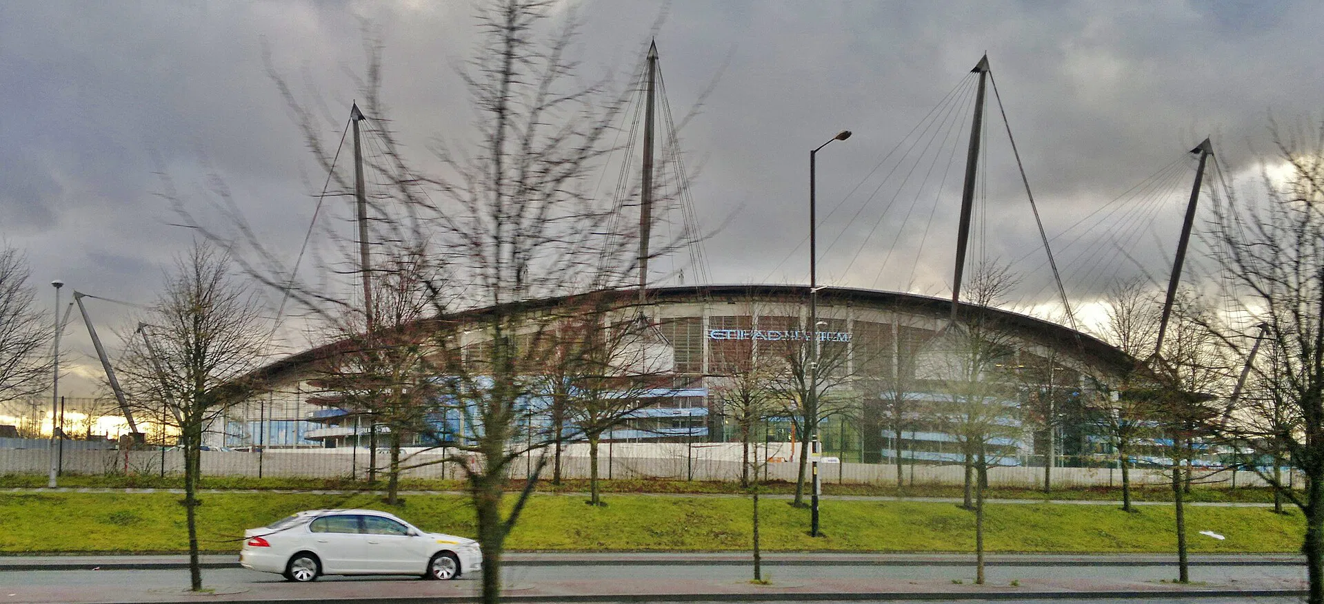 Outside the Etihad Stadium, home of Manchester City