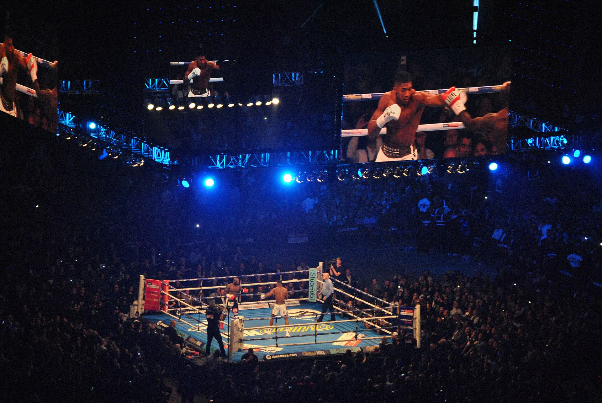 Heavyweight title-fight action in the ring