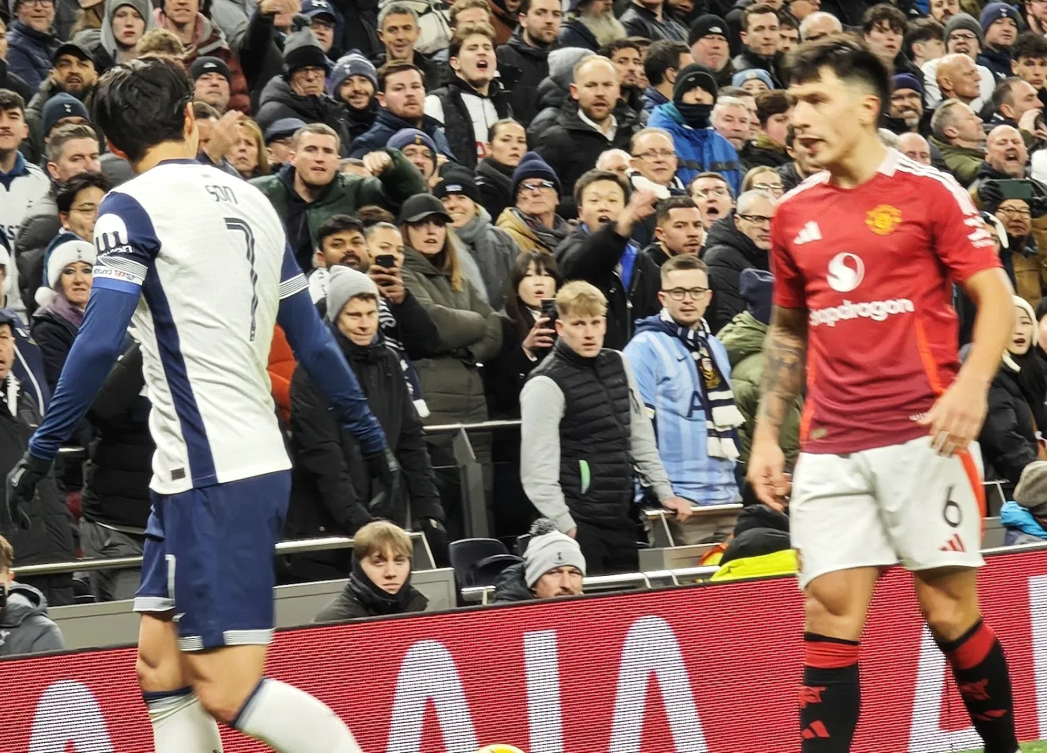 Lisandro Martinez challenges for the ball during a Manchester United match